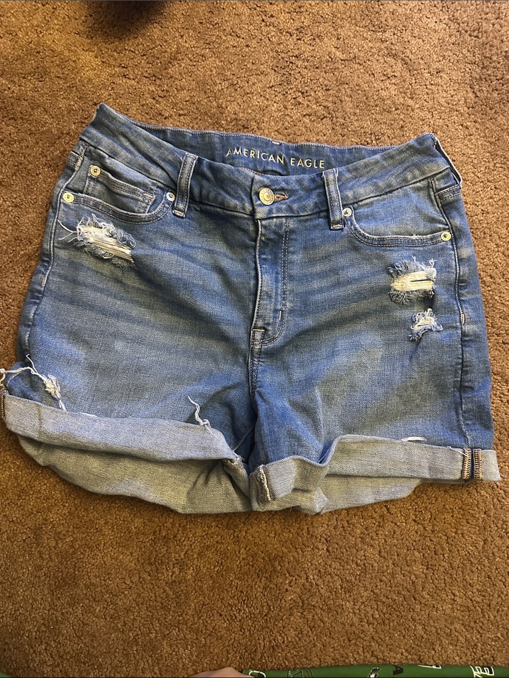 American Eagle Outfitters Blue Distressed Cuffed Denim Shorts